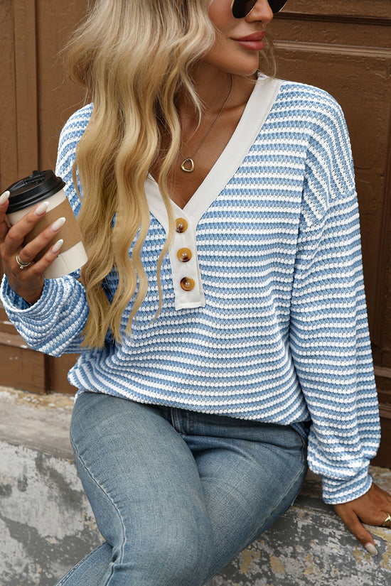 Striped V-Neck Long Sleeve T-Shirt