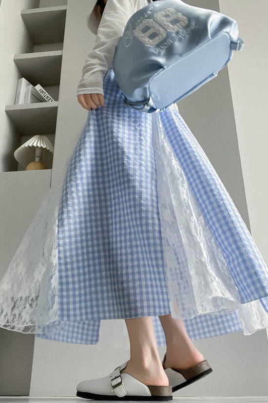Gingham Lace Midi Skirt