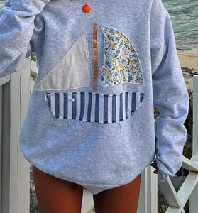 Patchwork Boat Graphic Sweatshirt