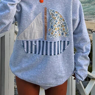 Patchwork Boat Graphic Sweatshirt
