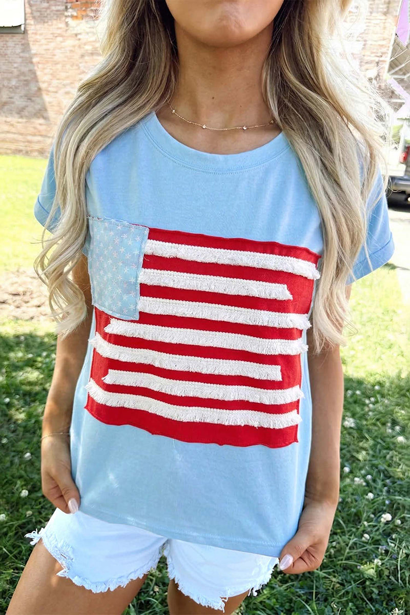 USA Flag Textured Patchwork Short Sleeve Tee
