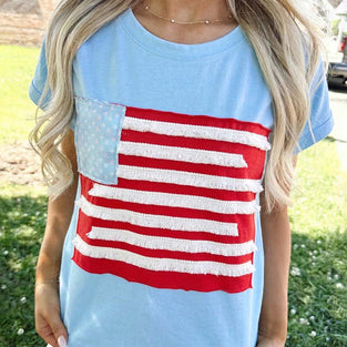 USA Flag Textured Patchwork Short Sleeve Tee