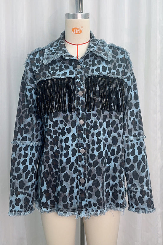 Leopard Fringe Denim Jacket
