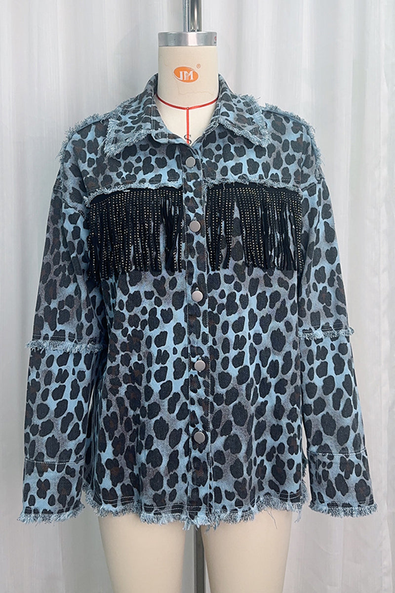 Leopard Fringe Denim Jacket