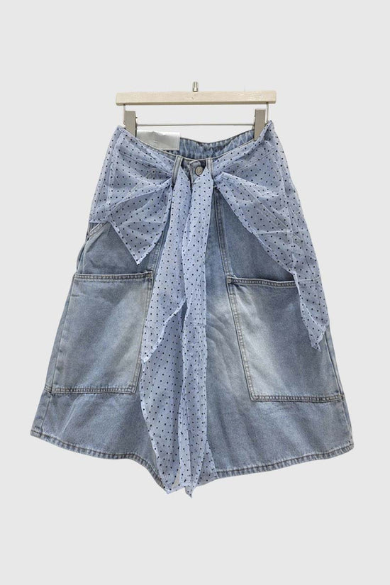 Denim Shorts with Polka Dot Detail