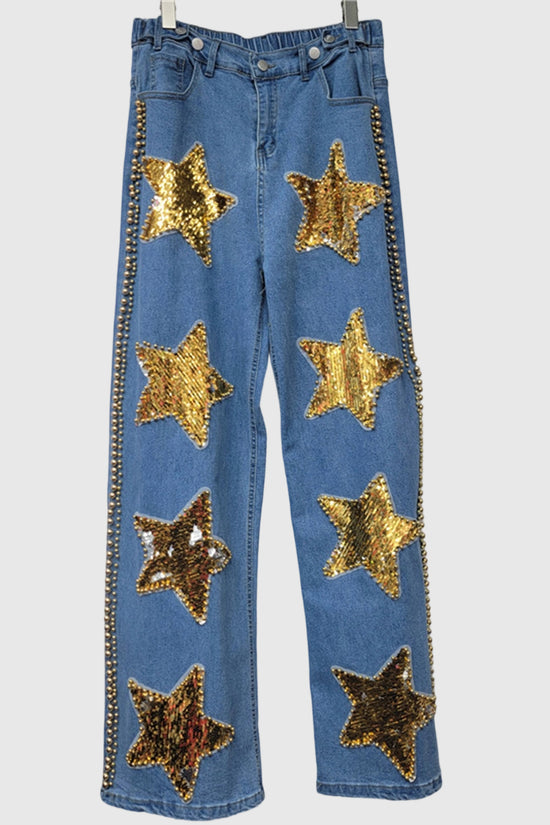 Star Embellished Denim Pants