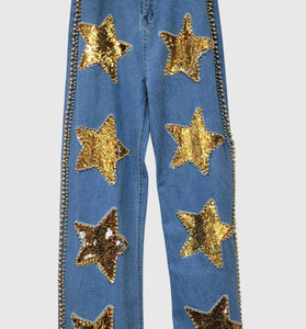Star Embellished Denim Pants