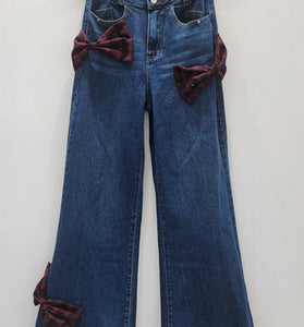 Bow-Accent Straight Leg Denim Pants