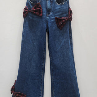 Bow-Accent Straight Leg Denim Pants