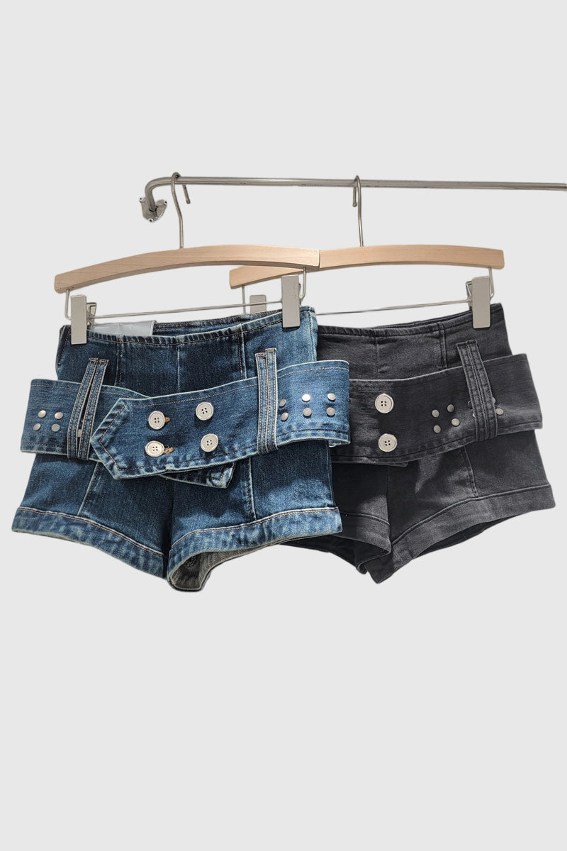 Belted High-Waist Denim Shorts