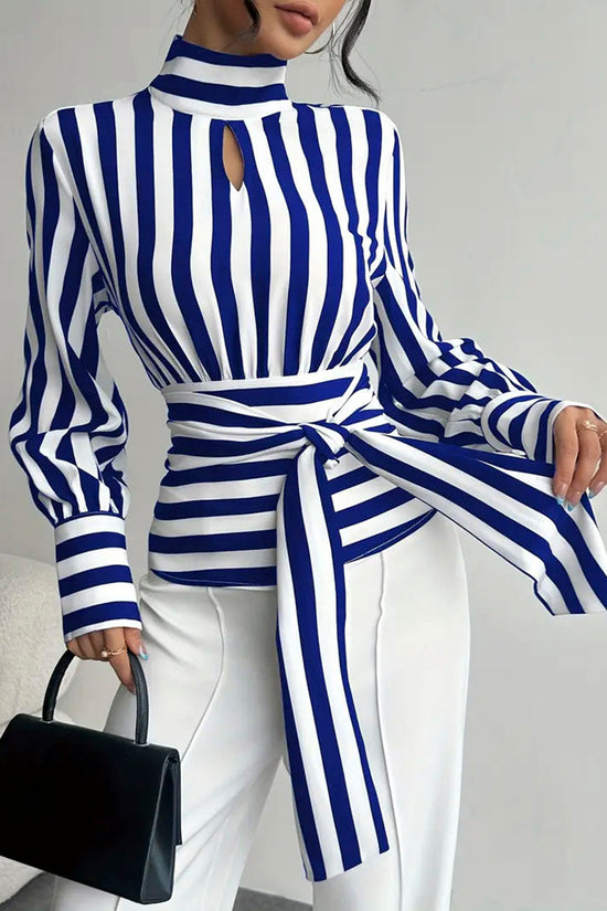 Striped Wrap Long Sleeve Blouse