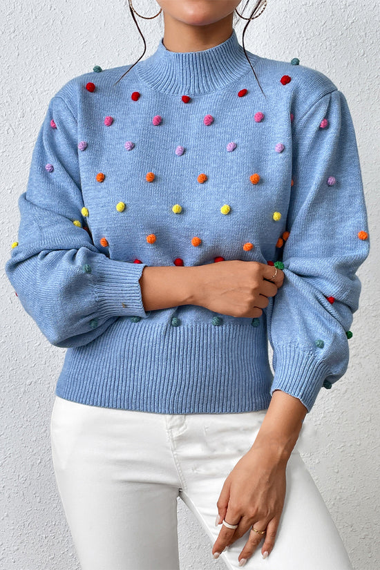 Playful Embellished Balloon Sleeve Sweater