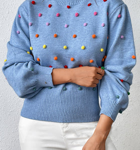 Playful Embellished Balloon Sleeve Sweater