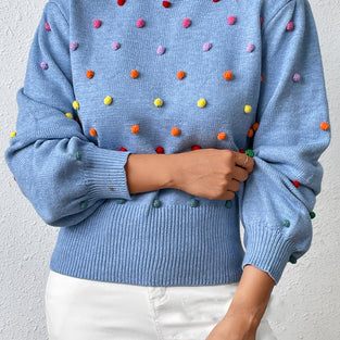 Playful Embellished Balloon Sleeve Sweater
