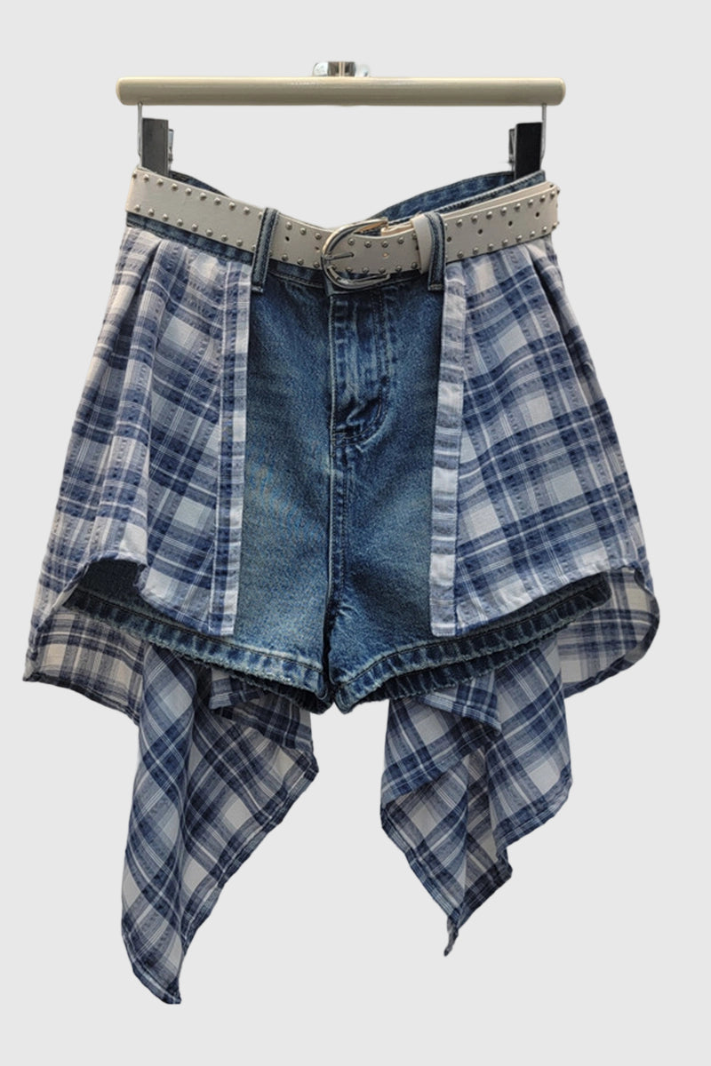 Plaid Accent Denim Skirt