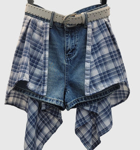Plaid Accent Denim Skirt