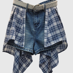 Plaid Accent Denim Skirt