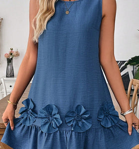 Floral Trim Sleeveless Casual Dress