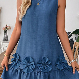 Floral Trim Sleeveless Casual Dress