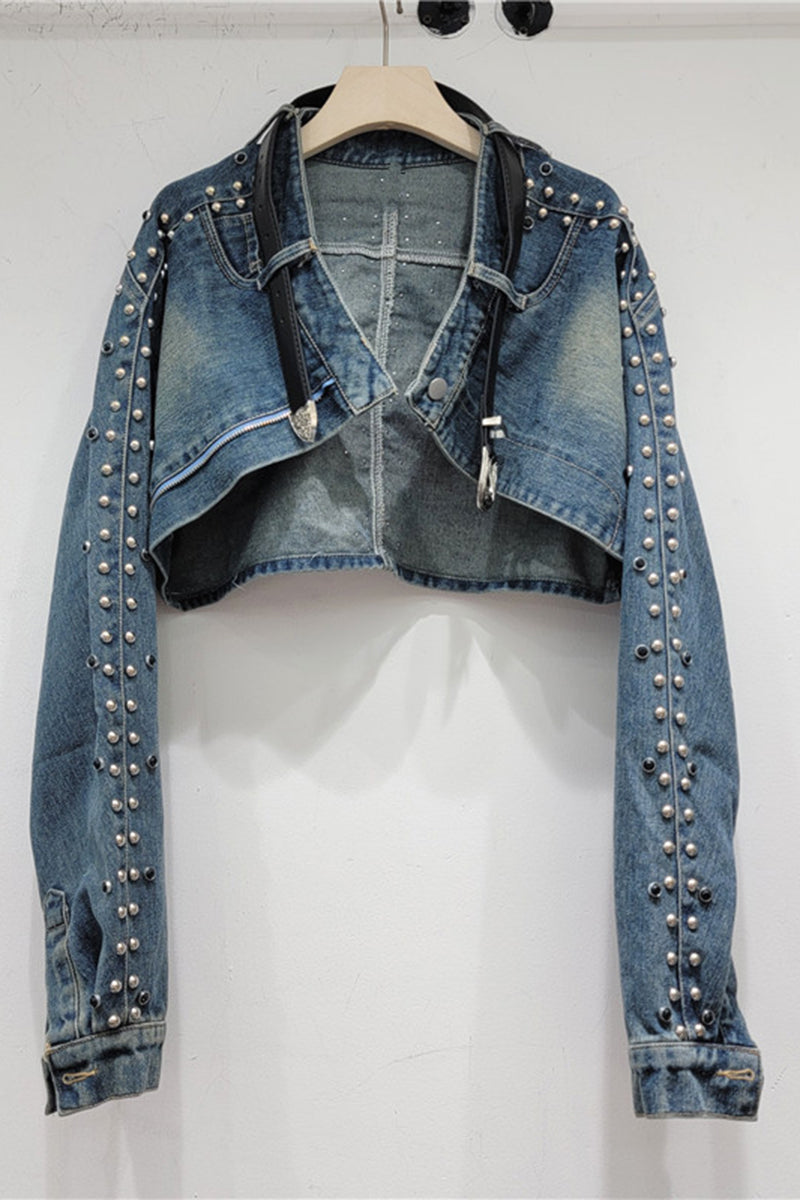 Studded Cropped Denim Jacket