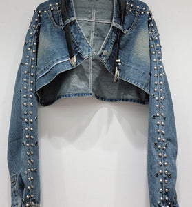 Studded Cropped Denim Jacket
