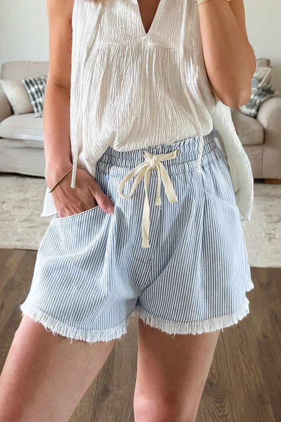 Striped Drawstring Denim Shorts