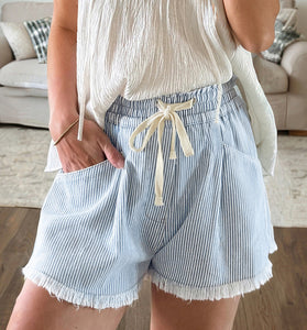 Striped Drawstring Denim Shorts