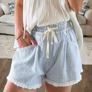 Striped Drawstring Denim Shorts