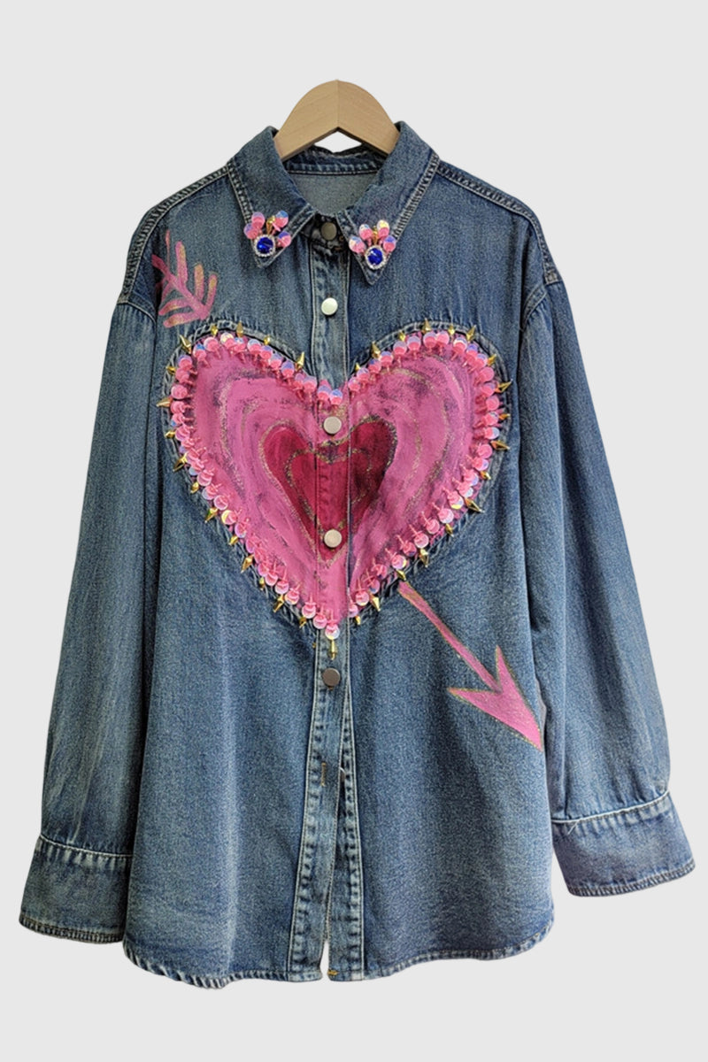 Heart Pattern Denim Shirt