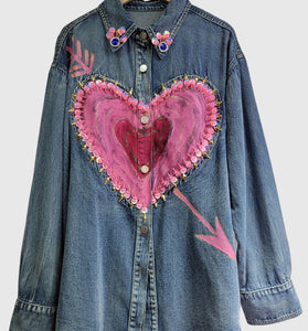 Heart Pattern Denim Shirt
