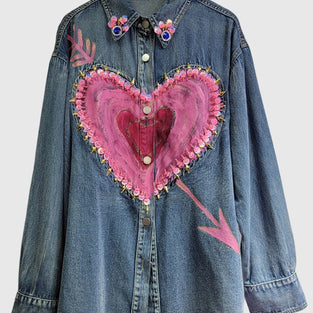 Heart Pattern Denim Shirt