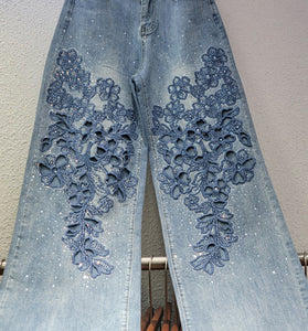 Floral Detail Straight Jeans