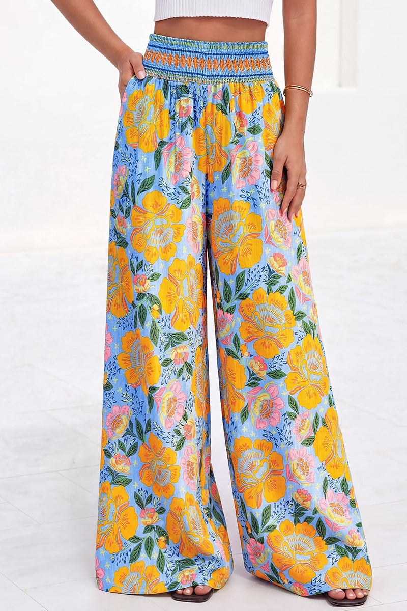 Floral Wide-Leg Casual Pants