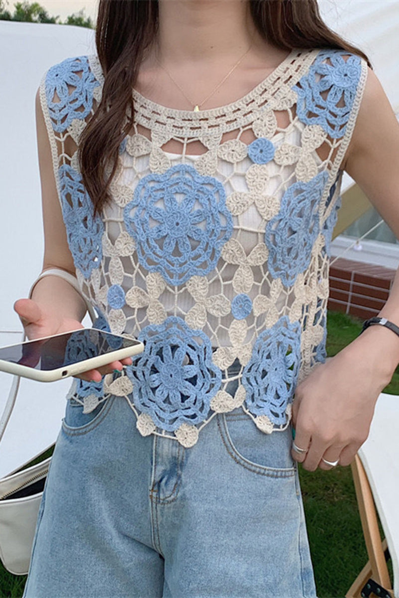 Floral Crochet Sleeveless Knit Vest