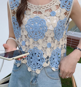 Floral Crochet Sleeveless Knit Vest