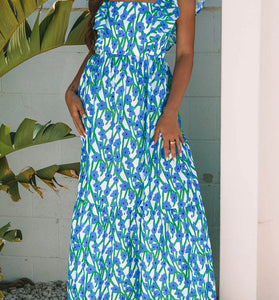 Floral Square Neck Ruffled Strap Dress