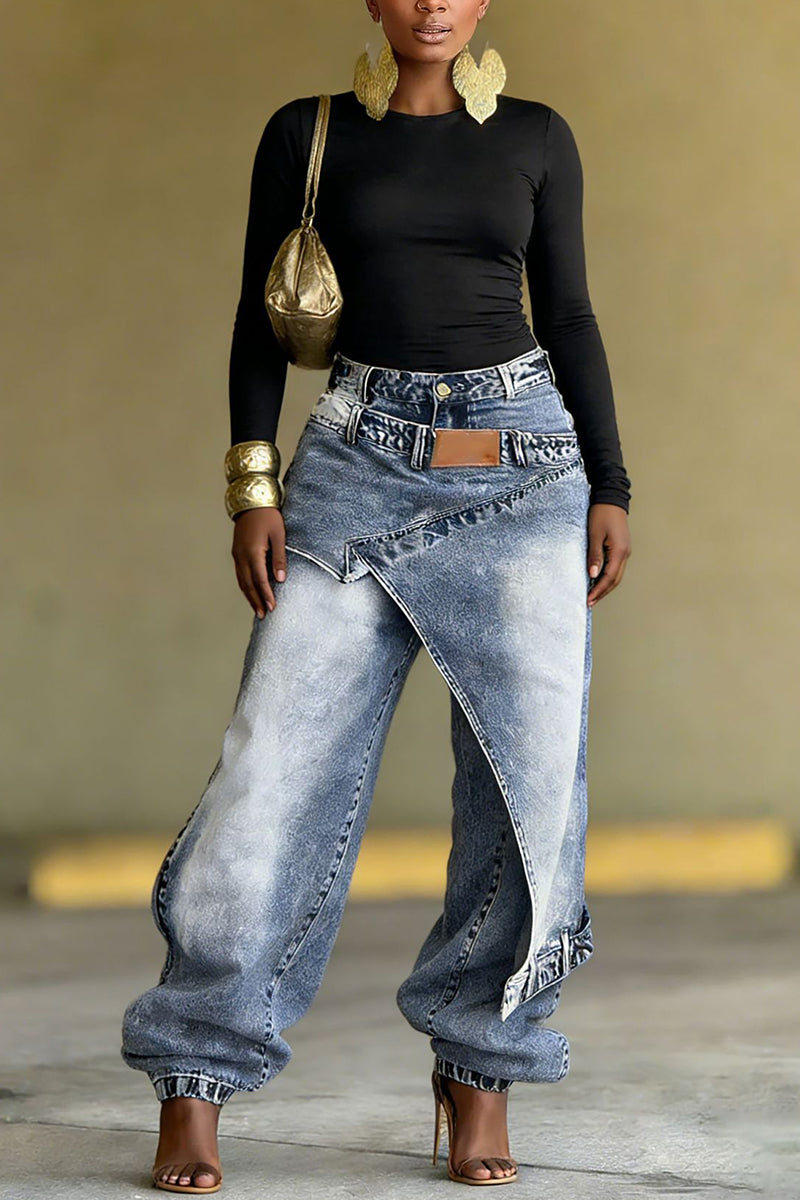 Innovative Layered Straight Denim Jeans