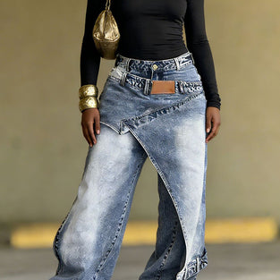 Innovative Layered Straight Denim Jeans