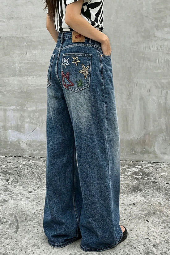 Star Print Straight Leg Jean