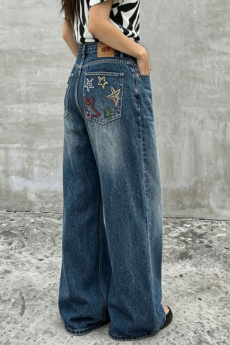 Star Print Straight Leg Jean