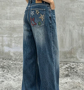 Star Print Straight Leg Jean