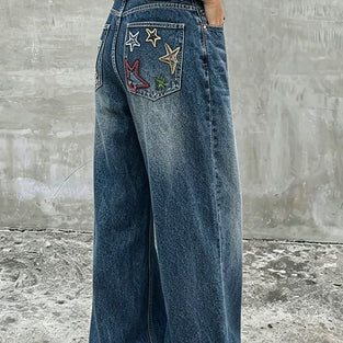 Star Print Straight Leg Jean