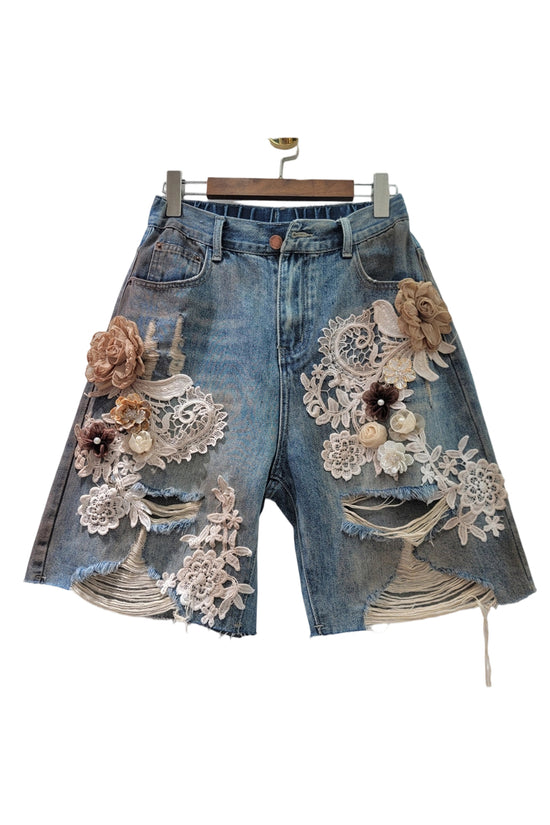 Floral Detail Denim Shorts