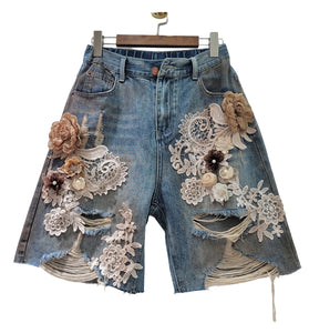 Floral Detail Denim Shorts