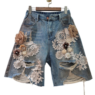 Floral Detail Denim Shorts