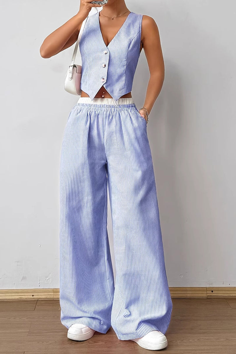 Striped Sleeveless Vest and Pants Set