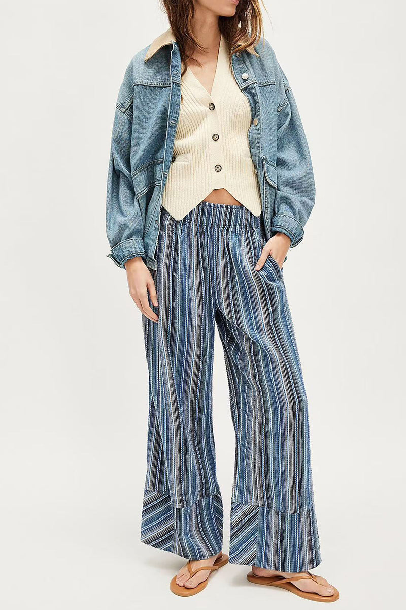 Striped Wide-Leg Casual Pants