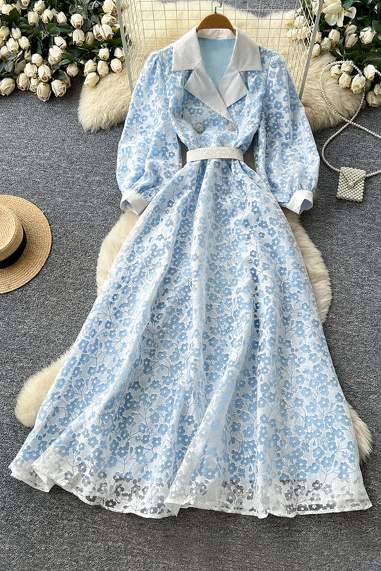 Elegant Floral Collared A-Line Midi Dress