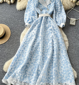 Elegant Floral Collared A-Line Midi Dress