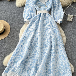 Elegant Floral Collared A-Line Midi Dress